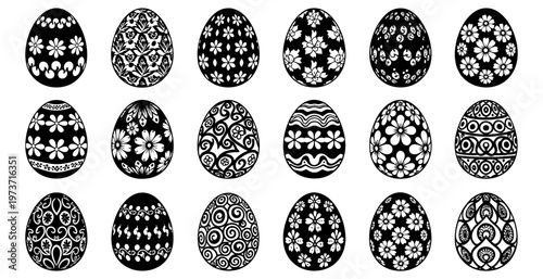 Black and white easter egg designs a patterned collection