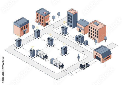 Smart city waste management system with intelligent bins and automated collection vehicles
