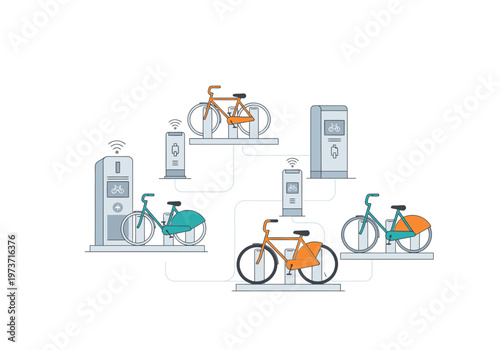 Smart city bike sharing system with electric and traditional bicycles and docking stations