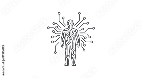 artificial intelligence human body digital brain technology machine learning illustrating man machine integration for futuristic biotech concepts.