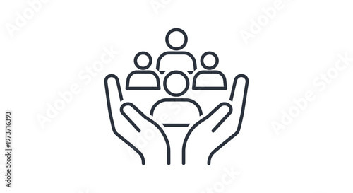 iconic illustration of hands supporting a group of people symbolizing community care team unity and social responsibility concepts