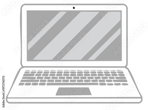 Minimalist Laptop Computer Icon Vector Illustration in Grayscale