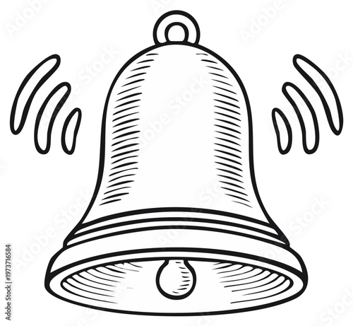 Engraved bell ringing with sound waves.
