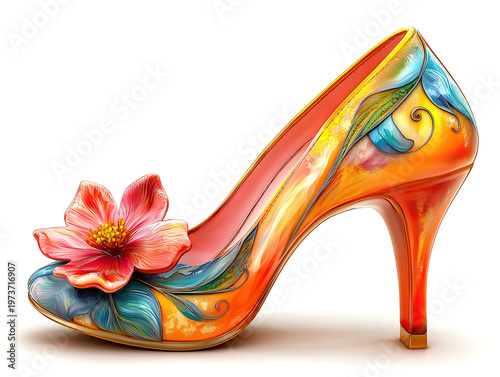 A Chic Pair of High-Heeled Shoes with a Flower on One Heel