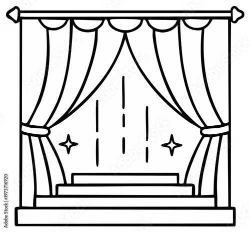 Drawn Stage with Curtains and Spotlight Effect symbolizing performance and presentation