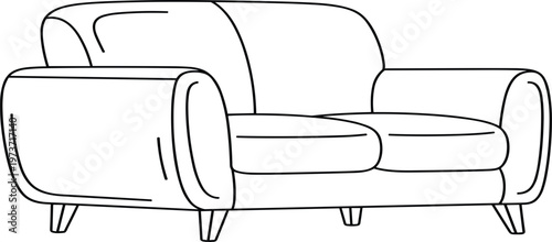 Modern Sofa Line Art Illustration with Comfortable Couch Design in Minimal Outline Style for Living Room Interior, Furniture Catalog, and Home Decor Projects