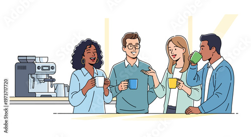Diverse Colleagues Socializing Over Morning Coffee