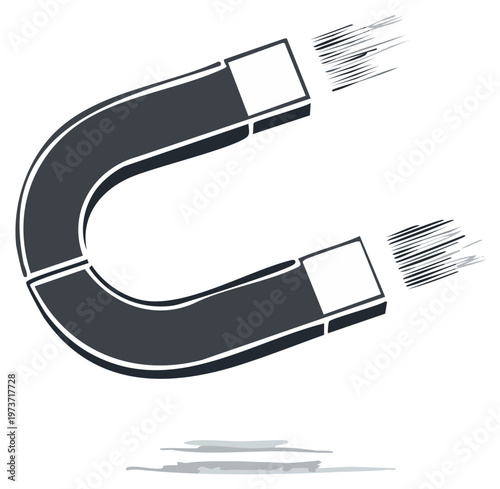 Cartoon magnet with lines showing attraction force