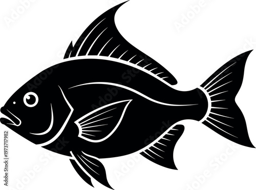 Black and white fish icon vector illustration isolated on white background for logo design corporate branding and aquatic marine life