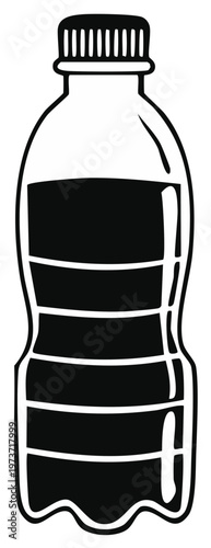 Black and white graphic of a soda bottle
