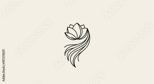 Minimalist lotus flower hair design logo.