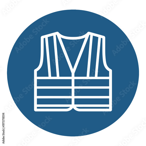 Safety vest line icon in blue circle on transparent background vector illustration.