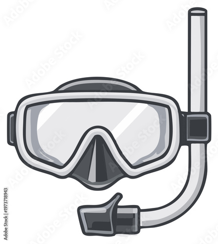 Cartoon illustration of a scuba diving mask and snorkel, aquatic equipment