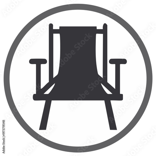 Simple graphic icon of a classic director style folding chair within a clean circular frame