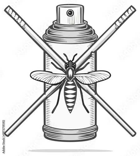Insecticide Spray Can with Wasp Silhouette and Crossed Out Symbol