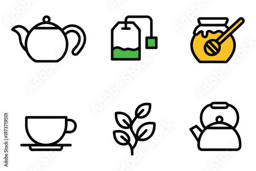 different tea making elements including honey, teacup, and ingredients in a clean simple layout, organized composition showing each item clearly, ideal for recipe visuals, kitchen design, and wellness