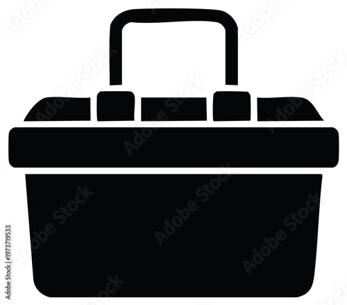 Classic black silhouette icon of a general purpose basket with a handle ideal for picnics shopping or storage