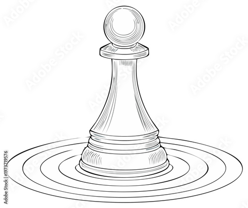 Stylized chess pawn illustration with radiating circles representing strategy and influence