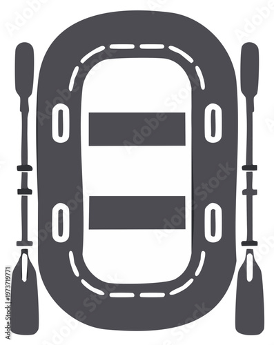 Illustrative depiction of a raft and paddles for river rafting activity