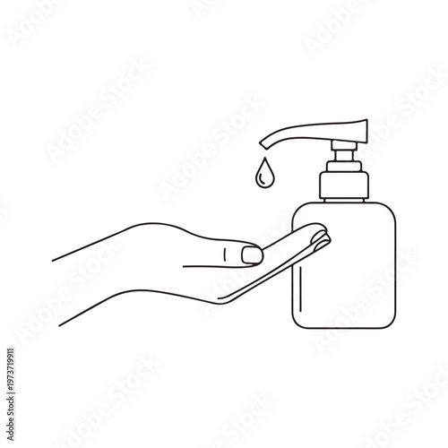 A hand using a hand sanitizer dispenser to dispense liquid on palm