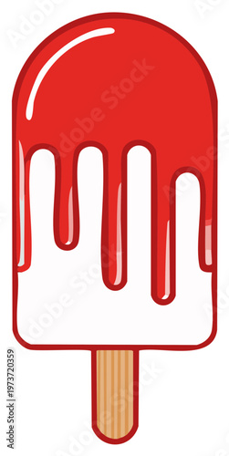 Red popsicle with melting drips on a wooden stick illustration