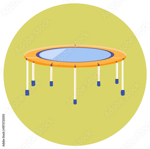 Round backyard trampoline for jumping and recreation, flat vector icon
