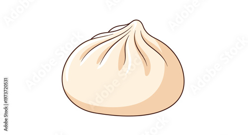 Simple illustration of a single steamed bao bun or Chinese dumpling displays its characteristic pleated dough top on a white background.