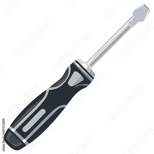 Detailed illustration of a black and silver screwdriver tool for repairs and DIY projects