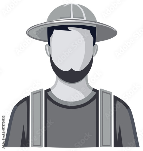 Stylized portrait of a man with a beard wearing a safari hat and suspenders