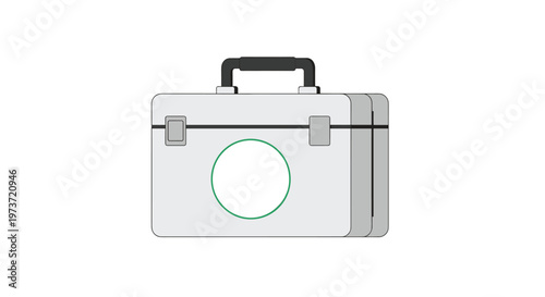 White rectangular case with a black handle and a green circle in the center represents a first aid kit or medical equipment bag for emergencies.