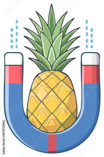 Pineapple attraction to a horseshoe magnet with abstract energy particles around