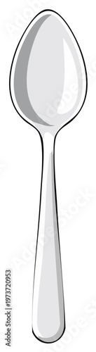 Shiny silver spoon illustration with bold lines. Vector graphic of a classic kitchen utensil.