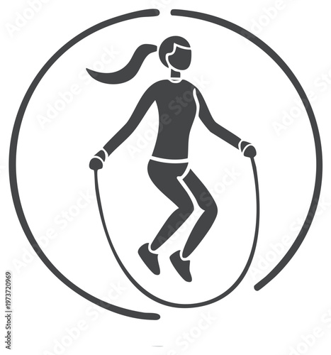 Female athlete jumping rope icon inside a circular outline vector illustration
