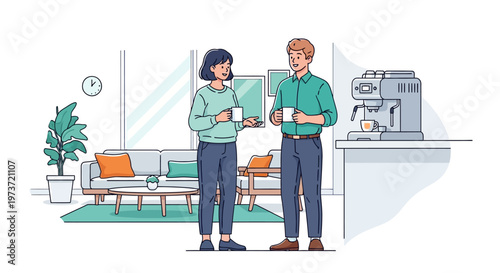 Colleagues Socializing in Bright Office Lounge