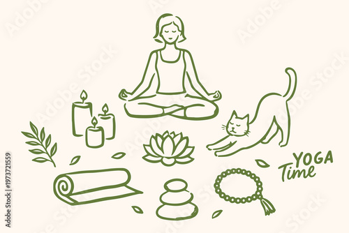 Yoga wellness doodle icon set hand drawn vector illustration