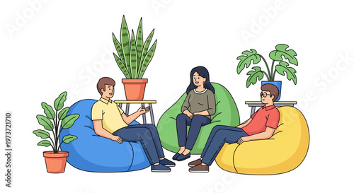 Happy Colleagues Relaxing in Office Lounge