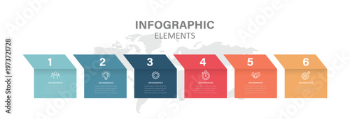 Vector Infographic design with icons and 6 options or steps. Timeline infographics with 6 steps, options, squares. Vector template.