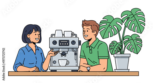 Happy Coworkers Talking Near Espresso Station