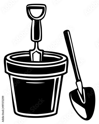 Bucket and shovel set for sandbox play, illustration, vector