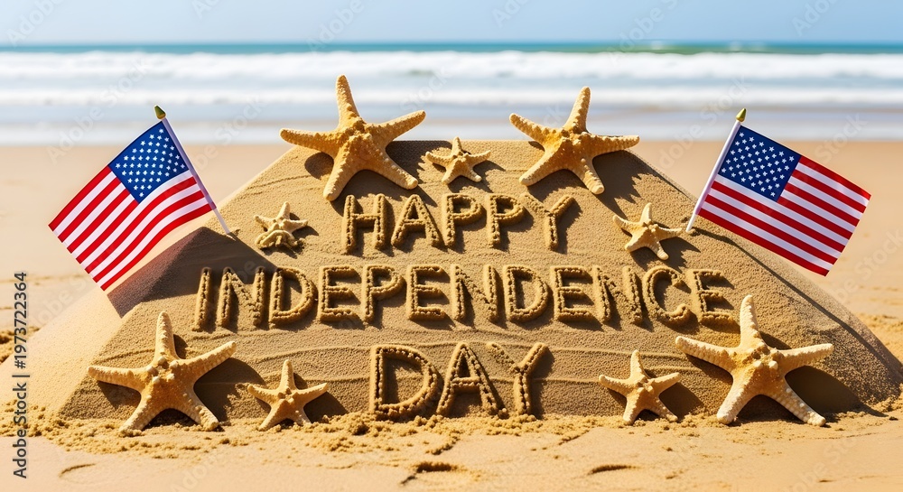 Fototapeta premium Celebrating independence day with star wars themed american flags on sandy terrain