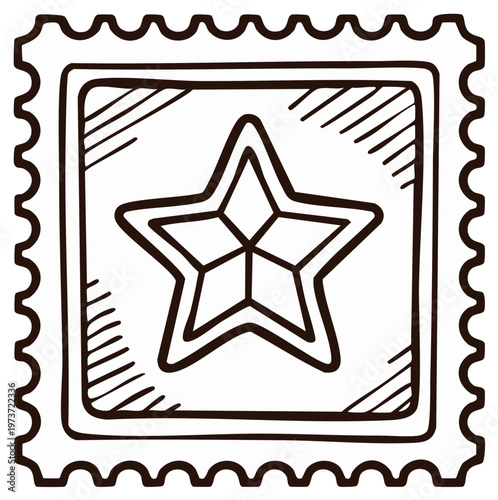 Doodle of a perforated Postage Stamp featuring a geometric star shape outline.