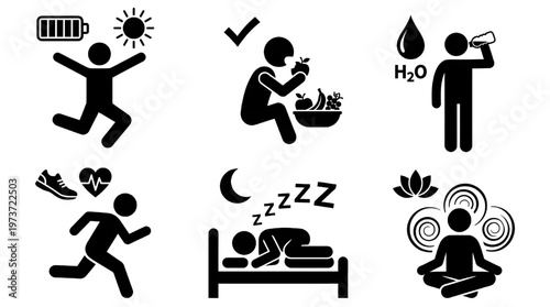 Healthy Lifestyle Icon Pack Exercise Diet Hydration Sleep Routine