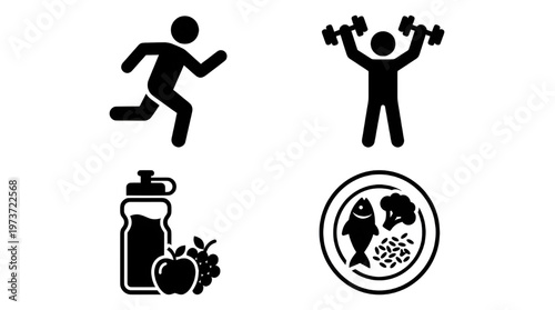 Fitness Wellness Icon Collection Running Nutrition Hydration Meditation