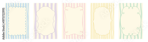 Fotografie Set of cottagecore hand drawn vintage posters with whimsical vertical wavy stripes