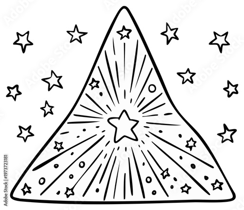 Mystical Triangle Symbol with Bursting Star and Stars Illustration