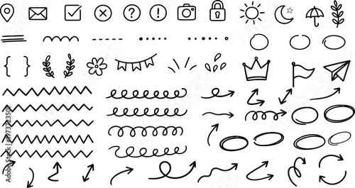 Collection of hand drawn doodle symbols and icons a diverse set of sketchy elements