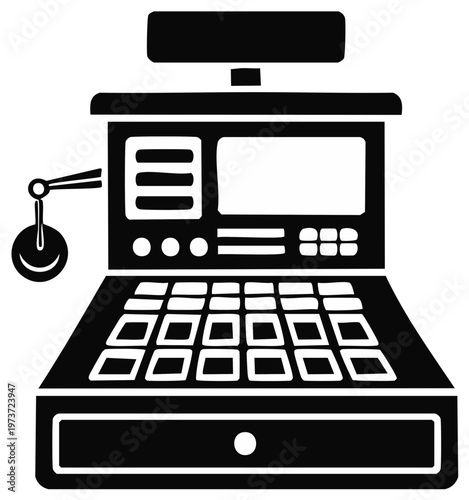 Black and White Cash Register Vector Graphic Till Machine Isolated