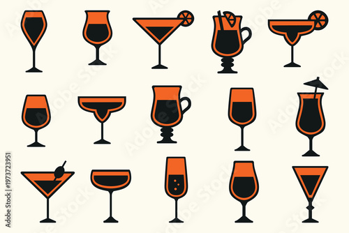Variety of cocktail glasses a colorful Vector collection of beverage containers for different drinks