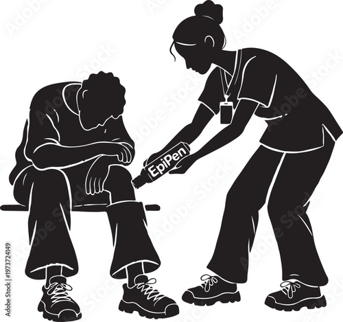 Nurse Administering Epinephrine Emergency Silhouette