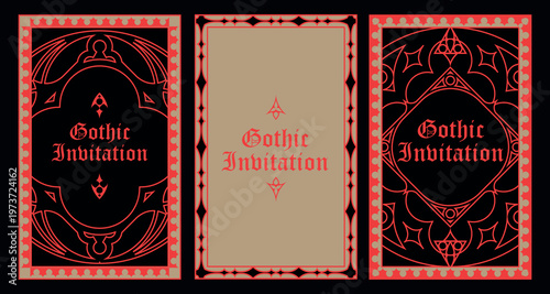 Gothic style invitation with ancient vintage elements. Sacred geometry border and frame. Vector illustration. EPS 10